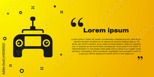 Black Drone radio remote control transmitter icon isolated on yellow background. Vector.