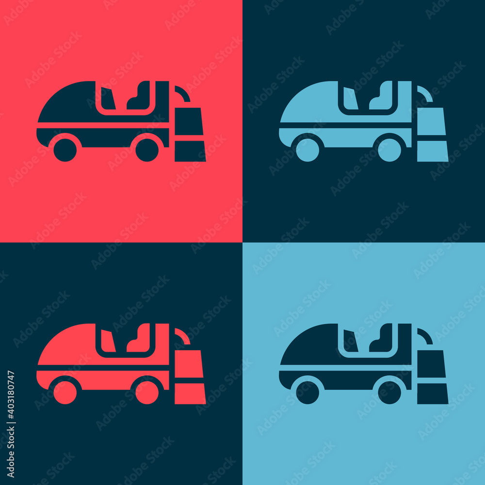 Pop art Ice resurfacer icon isolated on color background. Ice resurfacing machine on rink. Cleaner for ice rink and stadium. Vector.