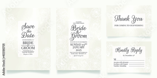 Wedding invitation card template set with watercolor background