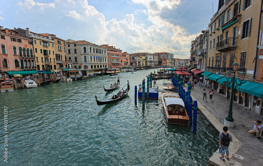 Venice Grand canal with gondolas . Italy in summer bright day