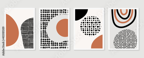 Abstract wall arts vector collection.  Black and white organic shape Art brush design for wall framed prints, canvas prints, poster, home decor, cover, wallpaper. Vector illustration