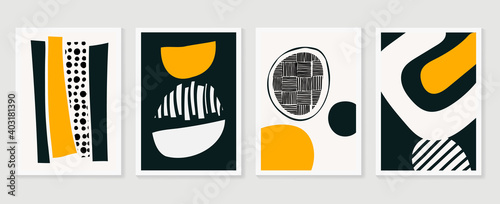 Abstract wall arts vector collection.  Black and white organic shape Art brush design for wall framed prints, canvas prints, poster, home decor, cover, wallpaper. Vector illustration