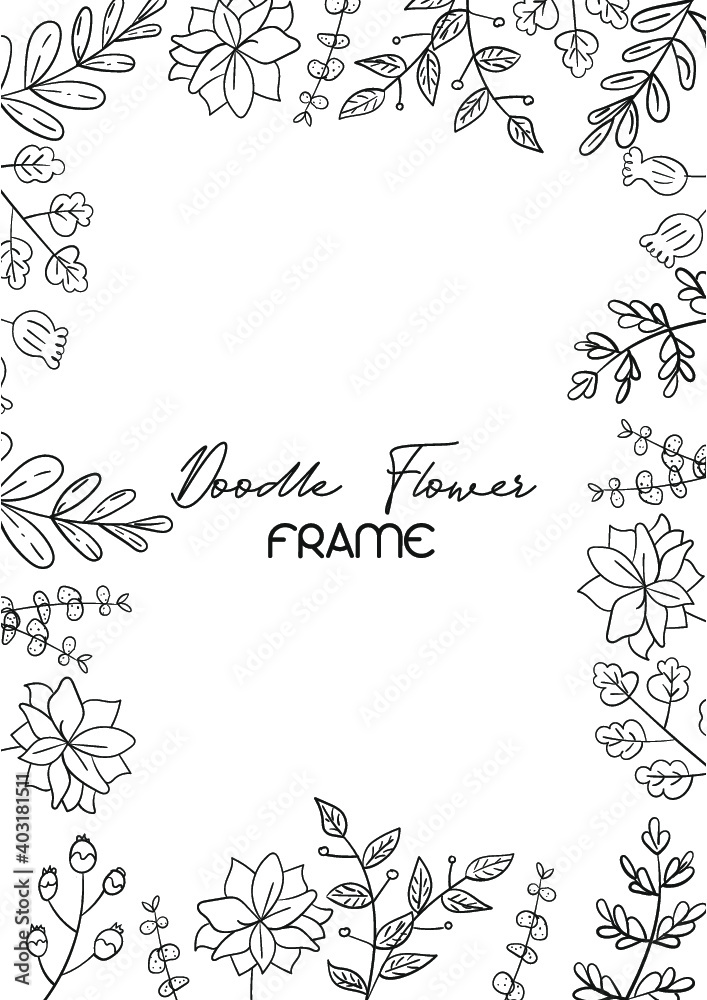 Vector doodle flower frame, notebook decoration, planner, decor for your app, nature, background with flowers, handdraw card