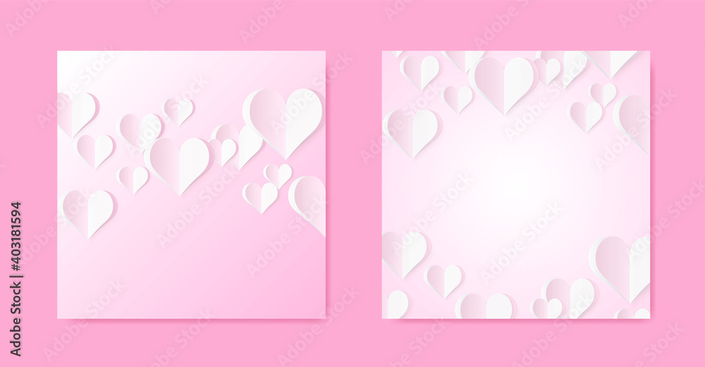 Set of High Quality Paper Shape of Heart on Gradient Background . Poster of Love for your Design . Isolated Vector Elements