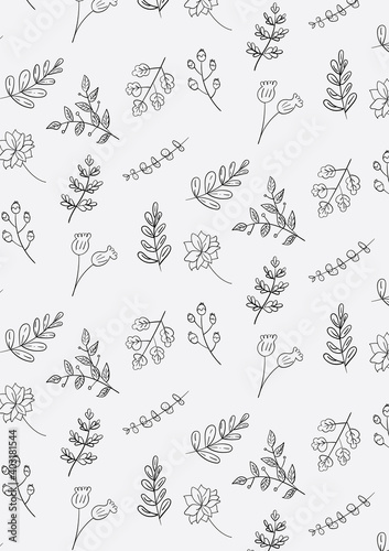 Fototapeta Naklejka Na Ścianę i Meble -   set of plants. doodle flower stickers, decor for notebook, card, summer, spring, abstract background, pastel green, nature, floral pattern 