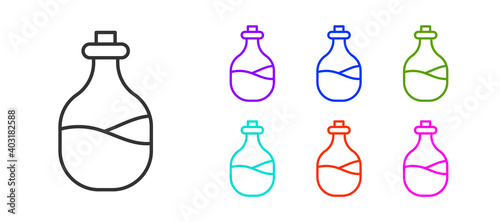 Black line Old bottle of wine icon isolated on white background. Set icons colorful. Vector.