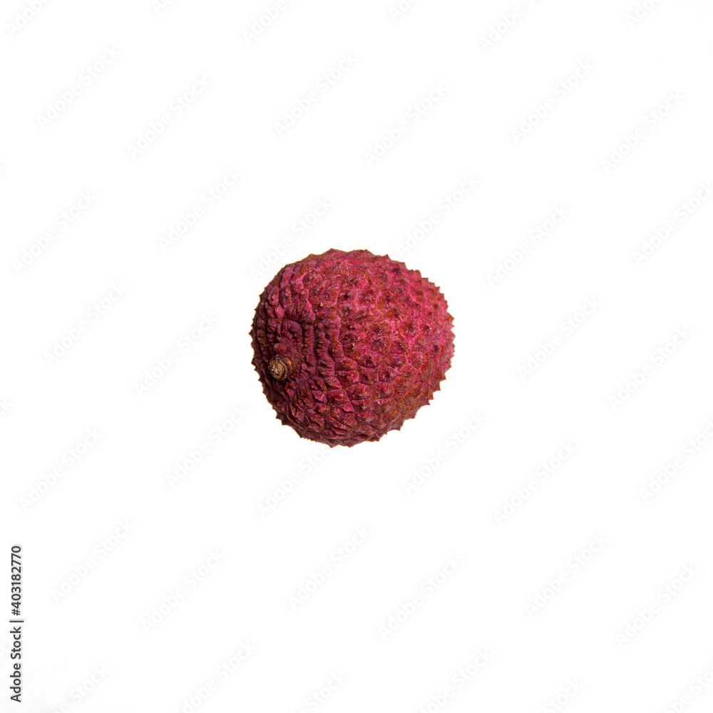 Litchi fruit on white background isolated, top view, creative concept Litchi fruit on white background isolated, top view, creative concept