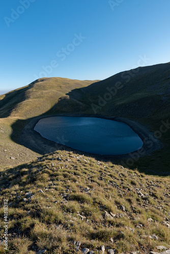 Lake Gistova, the highest alpine lake in Greece, on Grammos mountain range