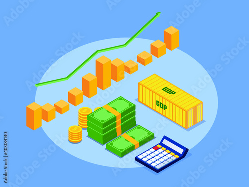 GDP Chart isometric 3d vector concept for banner, website, illustration, landing page, flyer, etc.