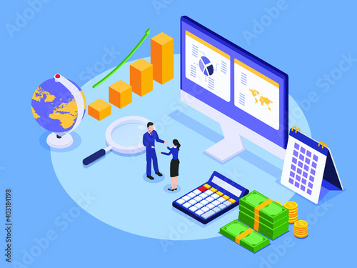 Global economy recovery isometric 3d vector concept for banner, website, illustration, landing page, flyer, etc.