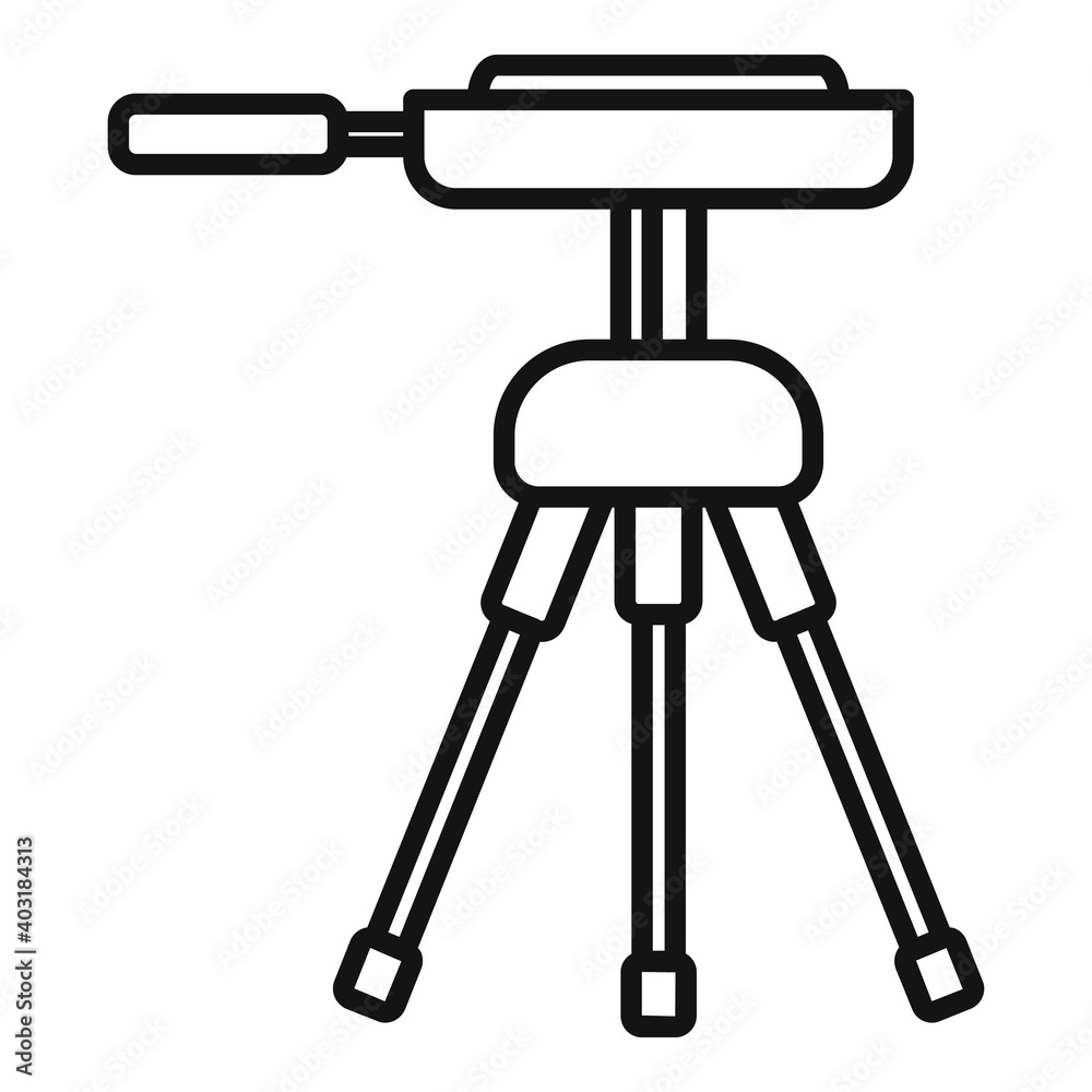 Video camera tripod icon. Outline video camera tripod vector icon for web design isolated on white background