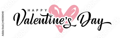 Valentine's day background with pink heart and typography of happy valentines day. Valentine holiday text design with rose color doodle heart for wallpaper, flyer, invitation, poster, banner, header