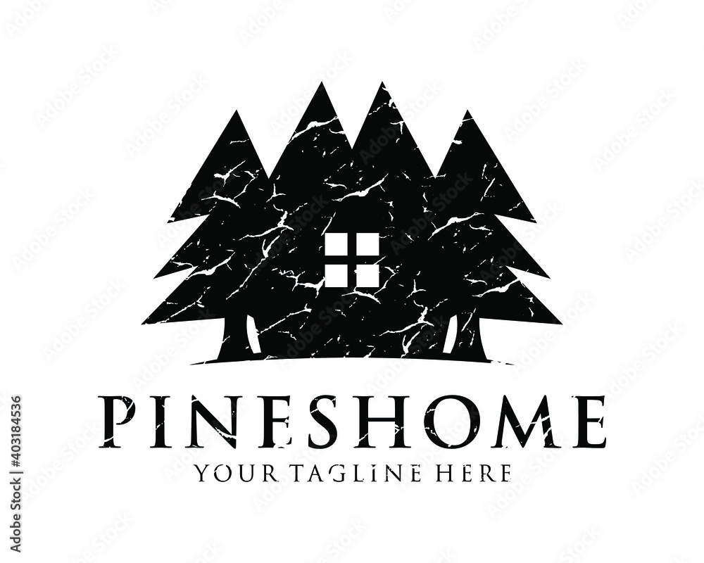 Rustic Pine tree house logo design. Real estate logo inspiration with nature concept. on a  white background.