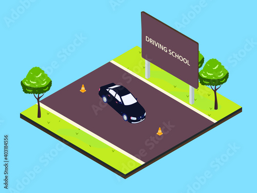 Driving school isometric 3d vector concept for banner, website, illustration, landing page, flyer, etc.