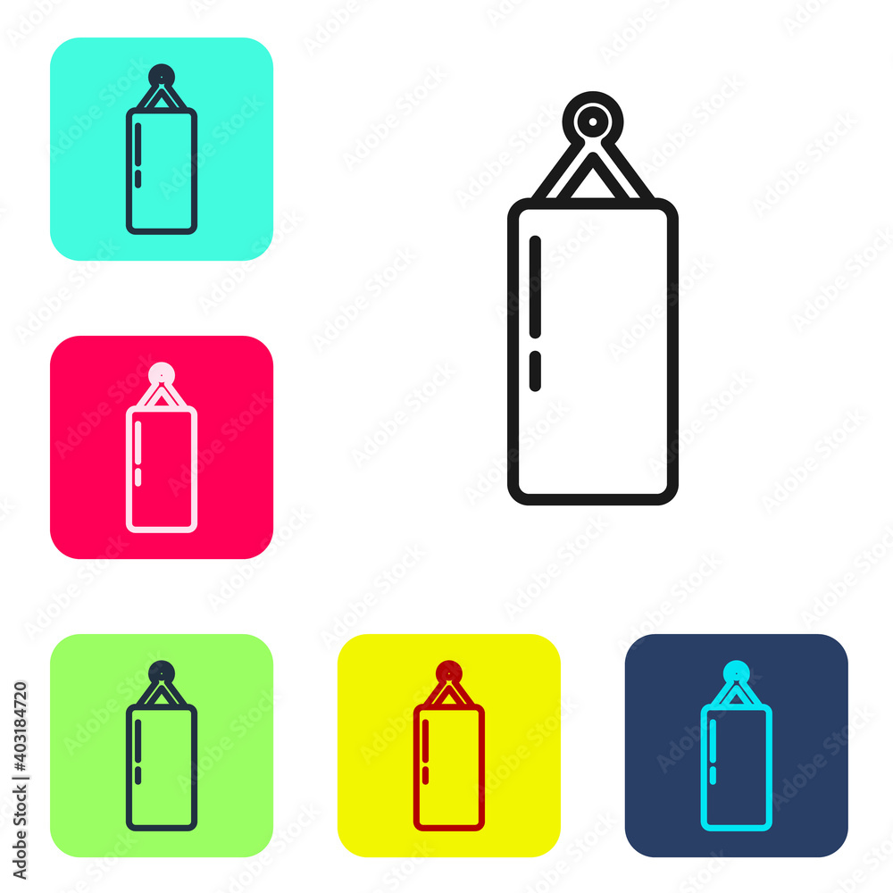 Fototapeta premium Black line Punching bag icon isolated on white background. Set icons in color square buttons. Vector.
