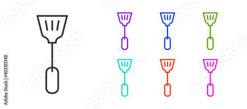 Black line Fly swatter icon isolated on white background. Set icons colorful. Vector.