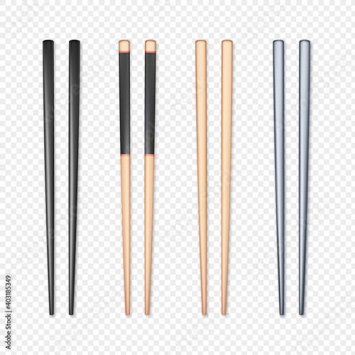 Set of realistic chopsticks. Chopstick element Asian or oriental traditional culture. Vector isolated on white