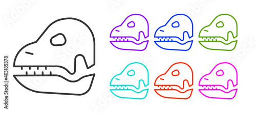 Black line Dinosaur skull icon isolated on white background. Set icons colorful. Vector.