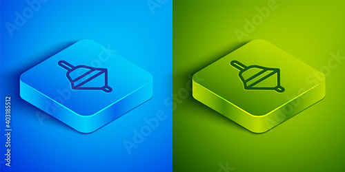 Isometric line Whirligig toy icon isolated on blue and green background. Square button. Vector.