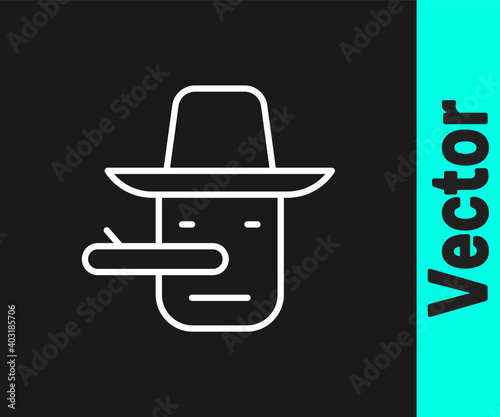 White line Pinocchio icon isolated on black background. Vector.