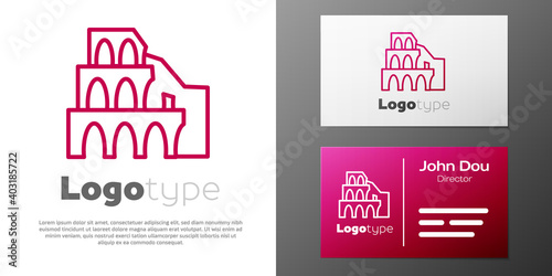 Logotype line Coliseum in Rome  Italy icon isolated on white background. Colosseum sign. Symbol of Ancient Rome  gladiator fights. Logo design template element. Vector.