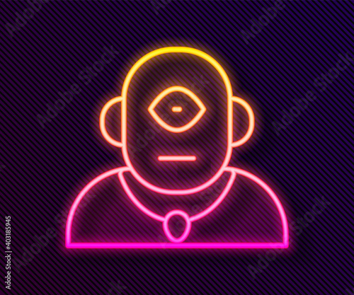 Glowing neon line Cyclops icon isolated on black background. Vector.