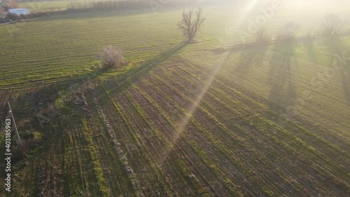 Aerial Sunset view of Upper Thracian Plain near city of Plovdiv,  Bulgaria photo