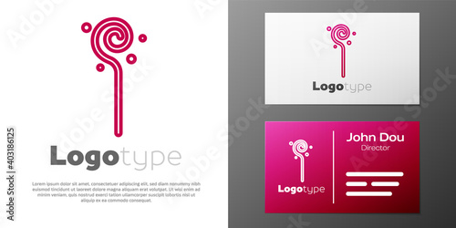 Logotype line Magic staff icon isolated on white background. Magic wand, scepter, stick, rod. Logo design template element. Vector.