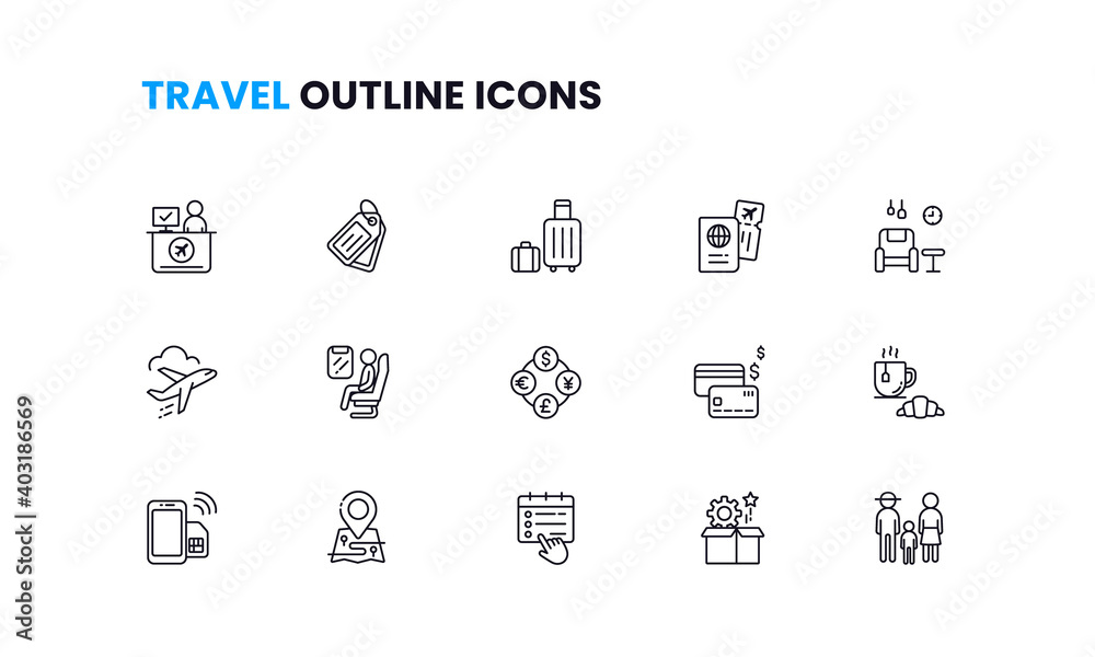 airport and travel outline icons