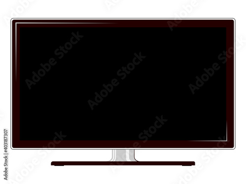 Flat screen tv lcd screen on stand, plasma realistic vector illustration.