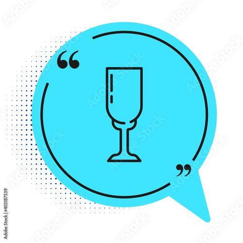 Black line Glass of champagne icon isolated on white background. Blue speech bubble symbol. Vector.