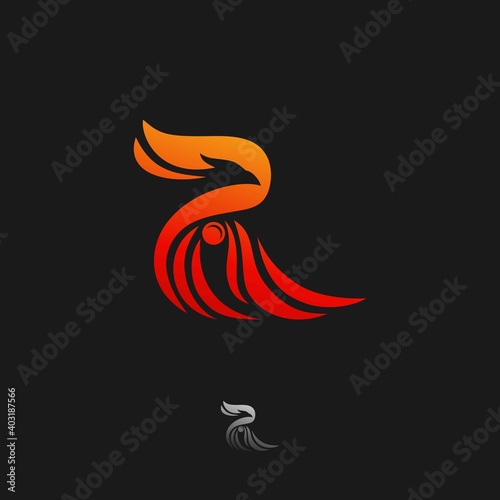 Initial R wings logo phoenix vector design illustration, eagle fire logo template letter R, falcon logo letter R, hawk premium icon, bird modern logo vector