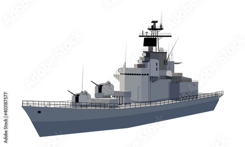Naval ship, vector image isolated on white background.