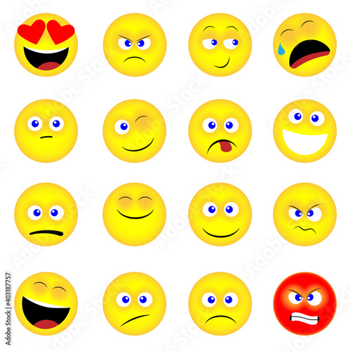 Set of emoticons with different emotions isolated on a white background. Vector illustration.