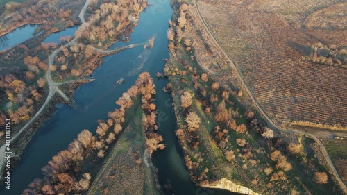 Aerial view of Vacha River, pouring into the Maritsa River near city of Plovdiv, Bulgaria photo