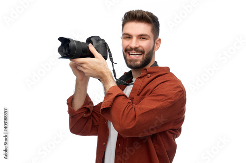Fotografía photography, profession and people and concept - happy smiling man or photograph