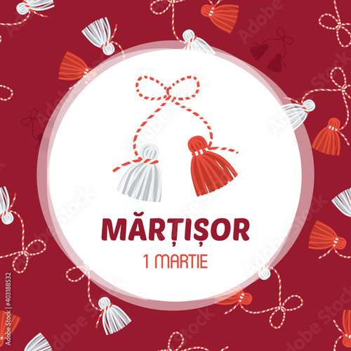 Martisor vector card, illustration. March 1st holiday of spring in Romania and Moldova.
