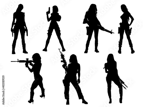 Black silhouette of a woman with arms, vector image on a white background.