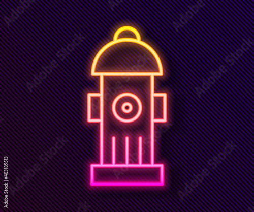 Glowing neon line Fire hydrant icon isolated on black background. Vector.