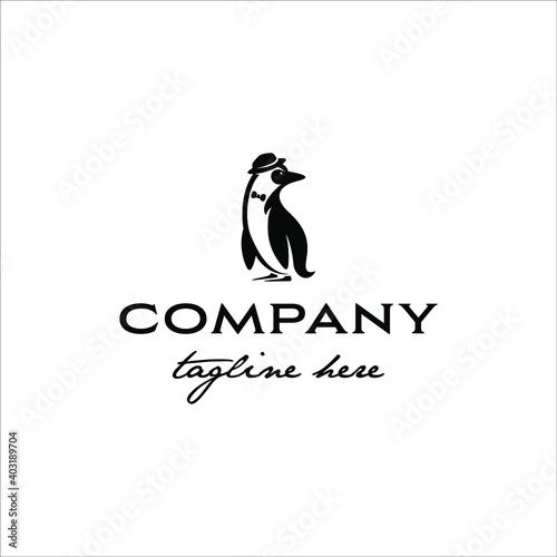 Magellanic penguin with hat and bow tie in simple design