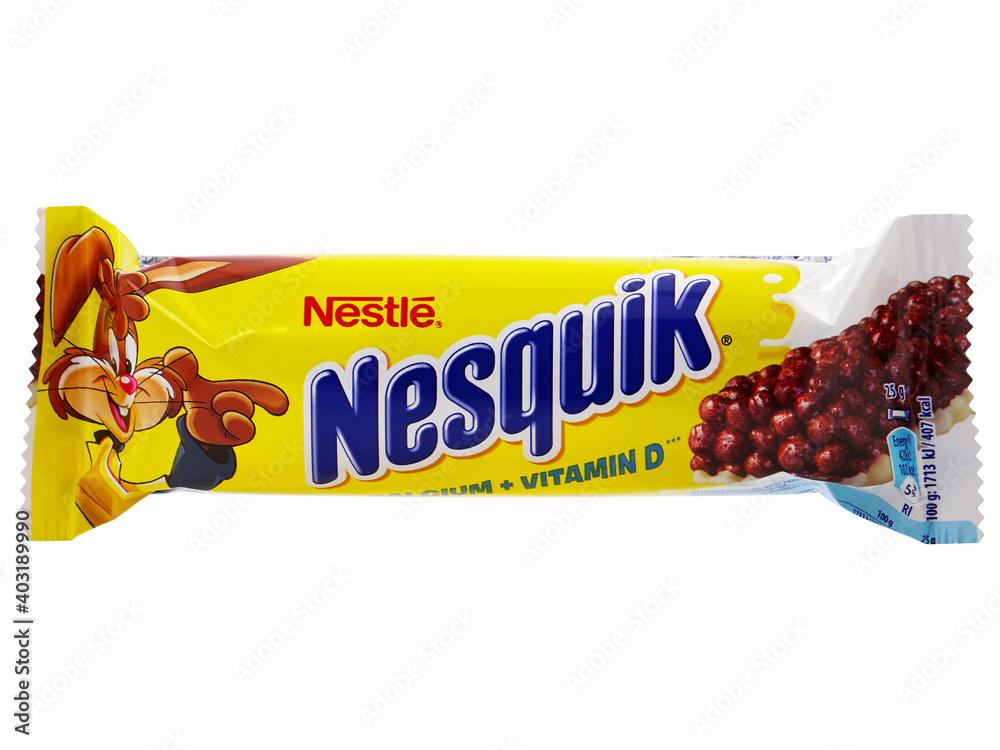 BUCHAREST, ROMANIA APRIL 14, 2015. Nestle Nesquik Cereal bar. Nestle