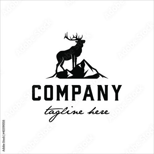 Elk climbing mountains in classic style design