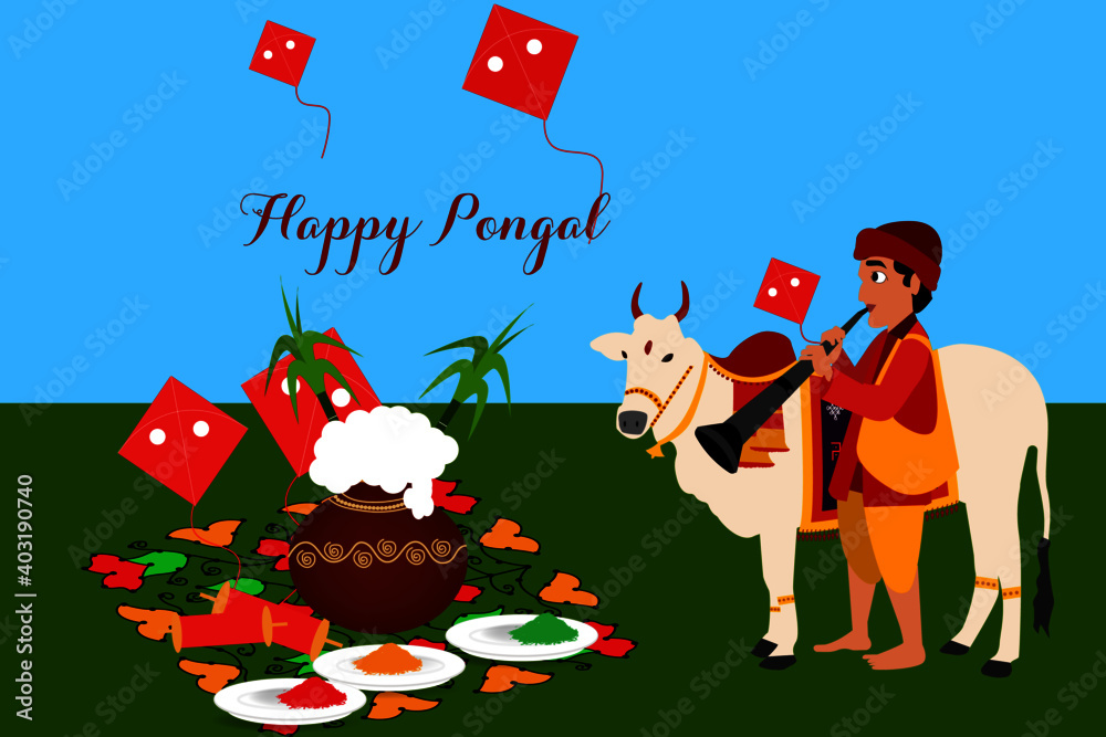 Vetor de illustration of Happy Pongal Holiday Harvest Festival of