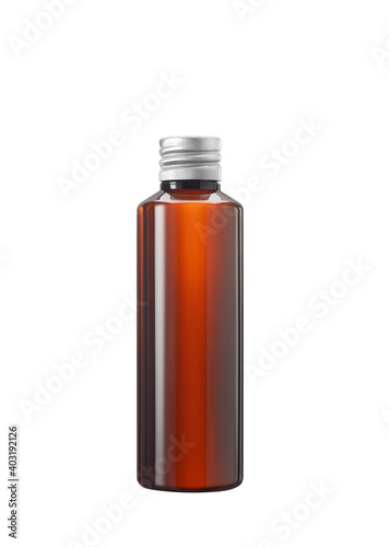 cosmetic bottle of brown glass or Plastic with white cap isolated on white background