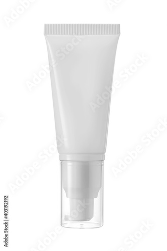 white plastic tube white dropper and clear cap for medicine or cosmetics cream, gel, skin care, toothpaste. isolated on white background