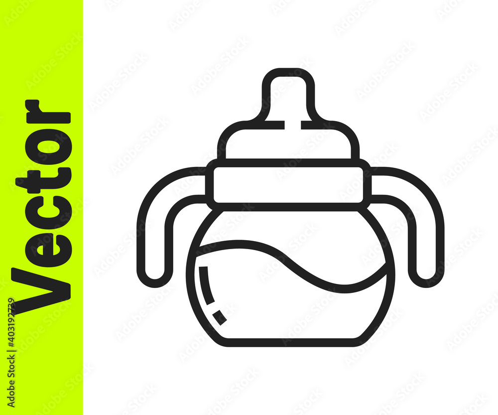 Black line Baby bottle icon isolated on white background. Feeding bottle icon. Milk bottle sign. Vector. Black line Baby bottle icon isolated on white background. Feeding bottle icon. Milk bottle sign. Vector.