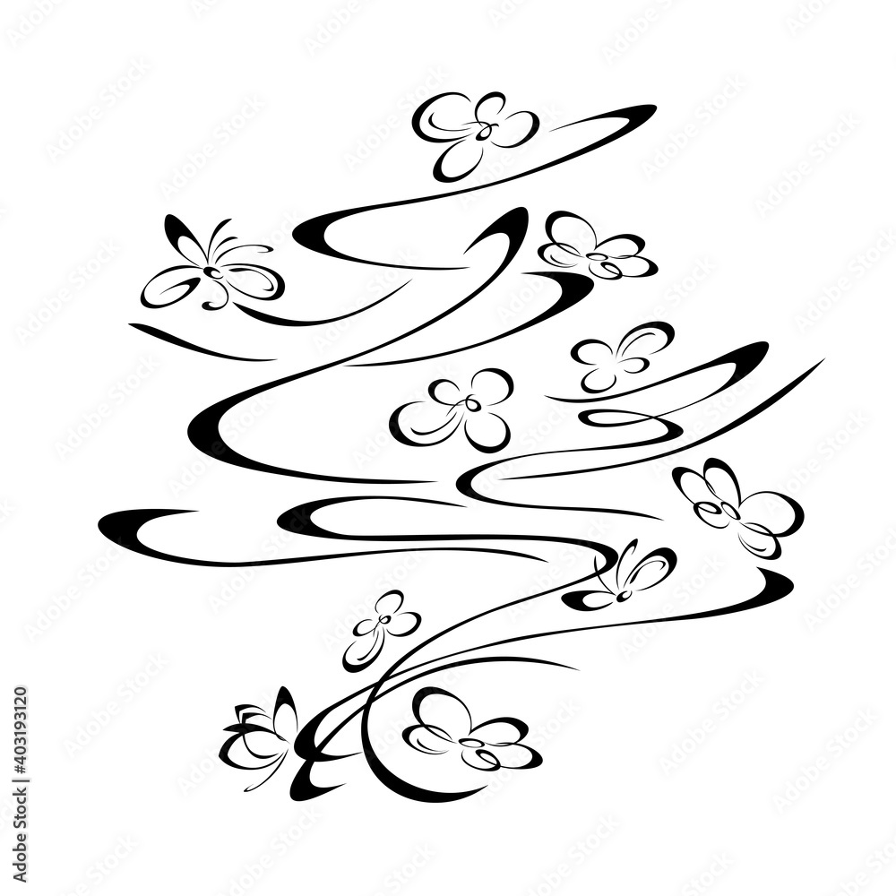 Fototapeta premium ornament 1456. decorative abstract element with small blooming flowers and curved lines
