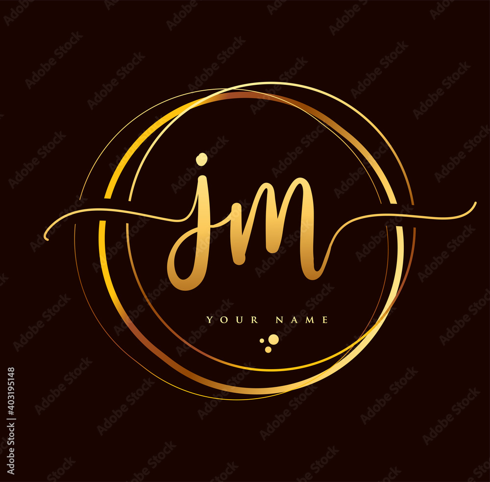 JM Initial handwriting logo golden color. Hand lettering Initials logo ...