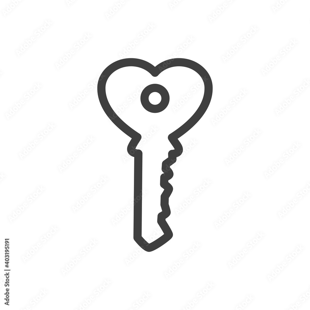Día de San Valentín. Logotipo con corazón con forma de llave con lineas en color gris Día de San Valentín. Logotipo con corazón con forma de llave con lineas en color gris