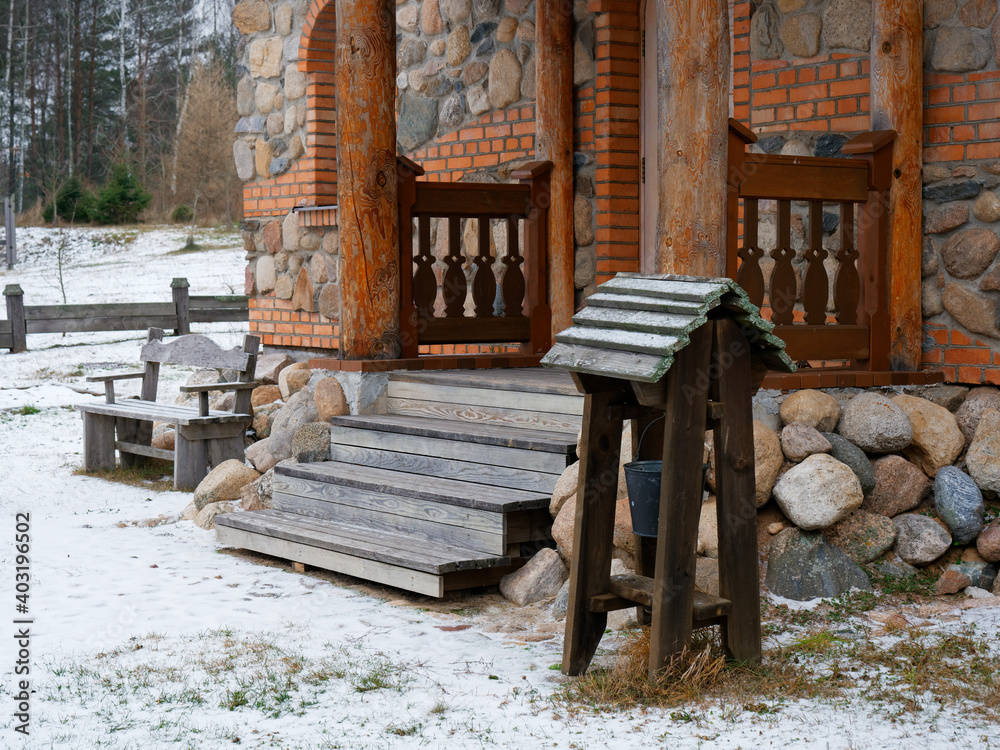 Belarusian hinterland old ethnic village elements of wooden huts